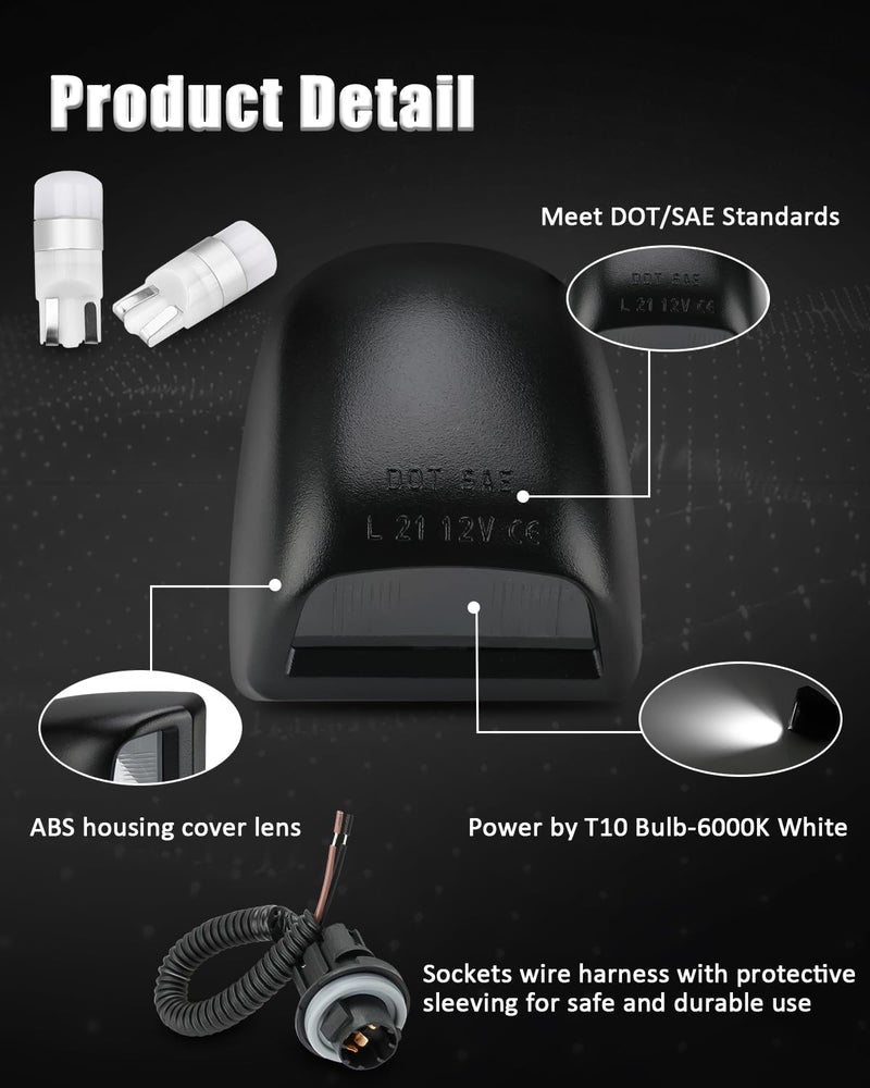 Best View LED License Plate Lights Cover Lens w/Socket & Rear Lamp Wire Harness Assembly Compatible with Chevy Silverado Suburban Tahoe GMC Sierra 1500 2500 3500 HD Escalade EXT, White - Pack of 2 - Image 2